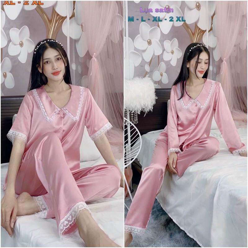 4size M-L-XL-2XL Bộ Pijama LỤA SATIN PHỐI REN, có túi quần Mi Cần Thơ