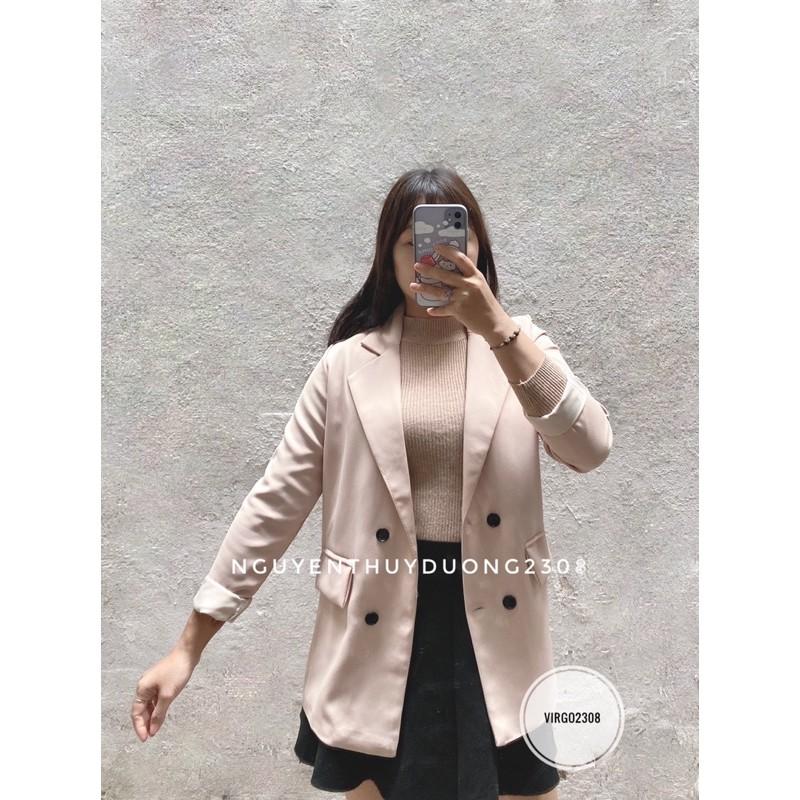 Áo blazer nắp túi 2 lớp màu be sữa/Áo vest 4 cúc Hàn Quốc