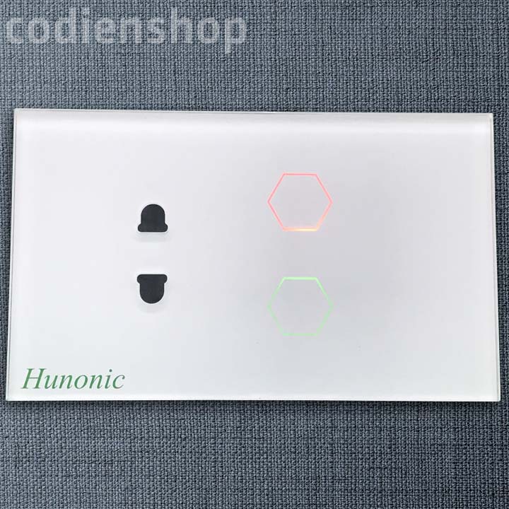 Công tắc cảm ứng [ĐIỀU KHIỂN TỪ XA] bằng điện thoại HUNONIC 2 nút kèm 1 ổ cắm điện màu trắng + HẸN GIỜ THÔNG MINH | Công nghệ 4.0