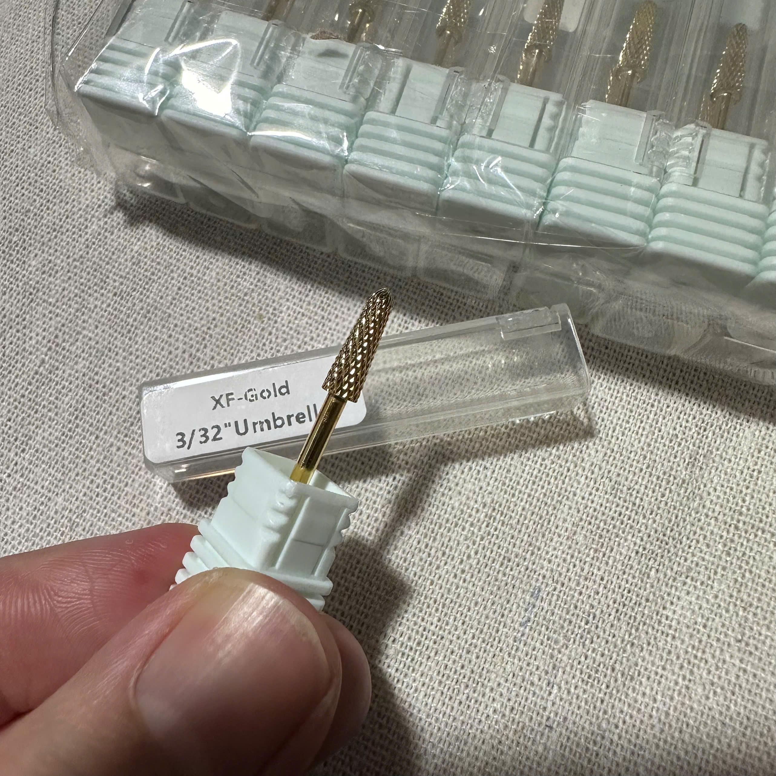 Đầu Mài Chân Móng Úp Titan XF-GOLD Bo Viền Làm Nail Siêu Êm, Đầu Mài Hình Nón Vonfram Đúc Đặc 3/32 Umbrella Không Nóng Không Giật Tưng Nữ Women
