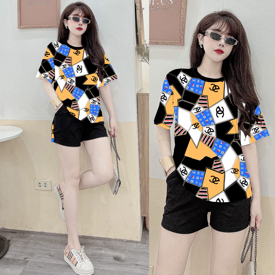 Đồ bộ thun cotton đùi họa tiết phối màu kí tự