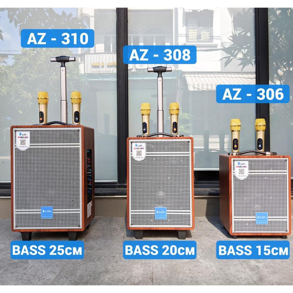 Loa kéo AZPro AZ 308 -3 đường tiếng bass 2 tấc - Tặng kèm 2 micro không dây -Công suất lên đến 250W Có remote bh 12 thág