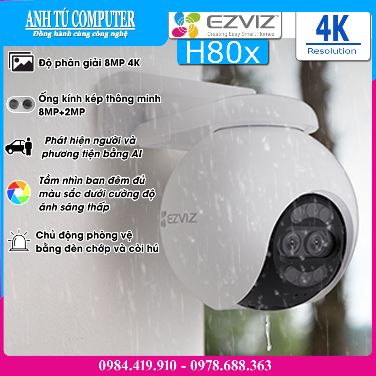 Camera WiFi 360º 4K 8MP EZVIZ H80x hàng chính hãng