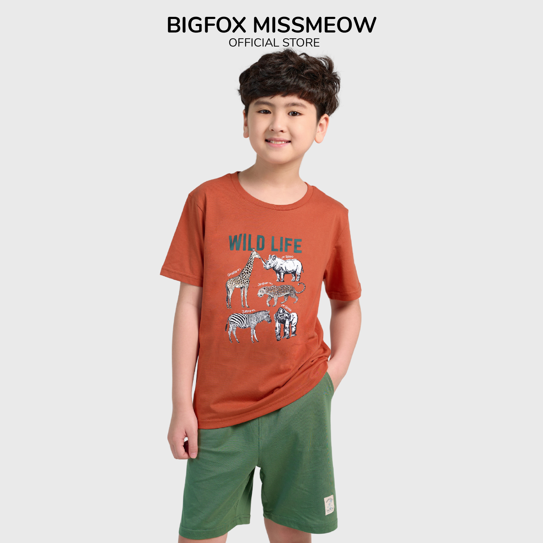 Bộ Bé Trai Big Fox - Miss Meow, Chất Cotton Mềm Mịn Họa Tiết Wild Life Size Trẻ Em 3,4,5,6 Tuổi