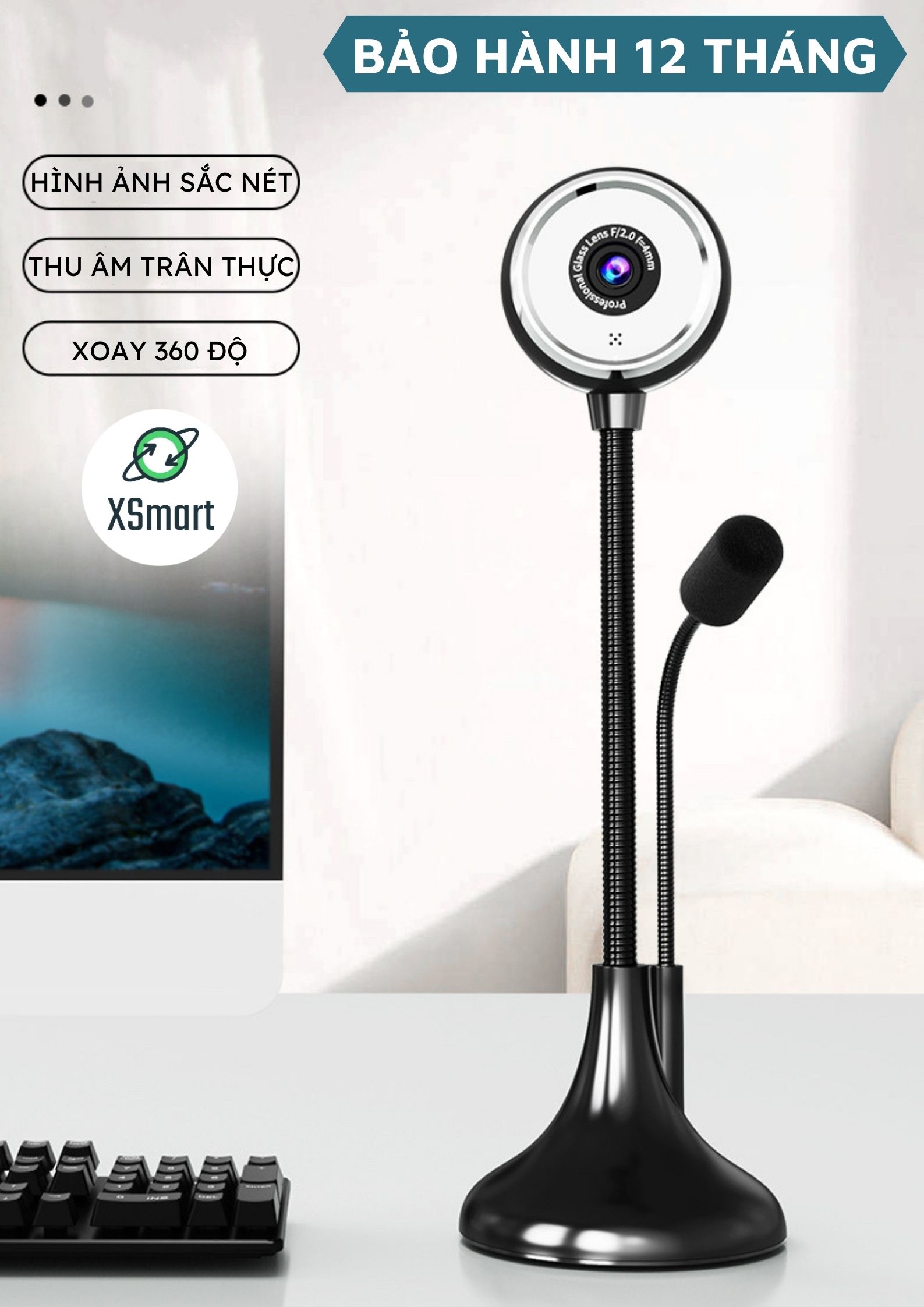 Webcam máy tính có mic xoay 360 A09 FULL HD NEW 2023 cao cấp dùng học tập, live camera trên pc laptop - Hàng Chính Hãng