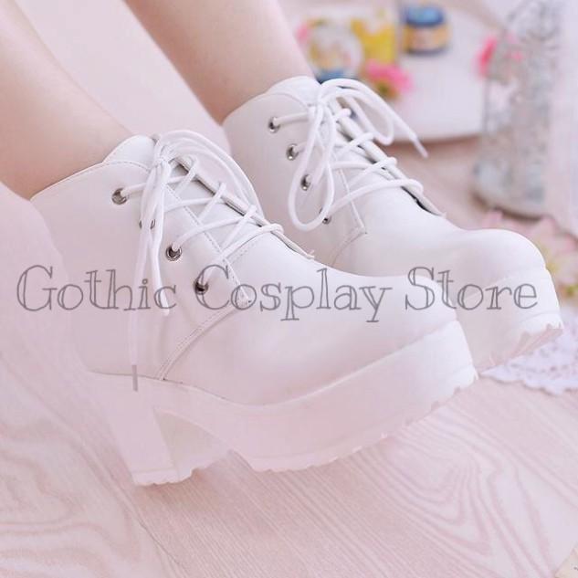 Giày Boot cổ cao Cosplay đế 7cm 2 màu trắng, đen