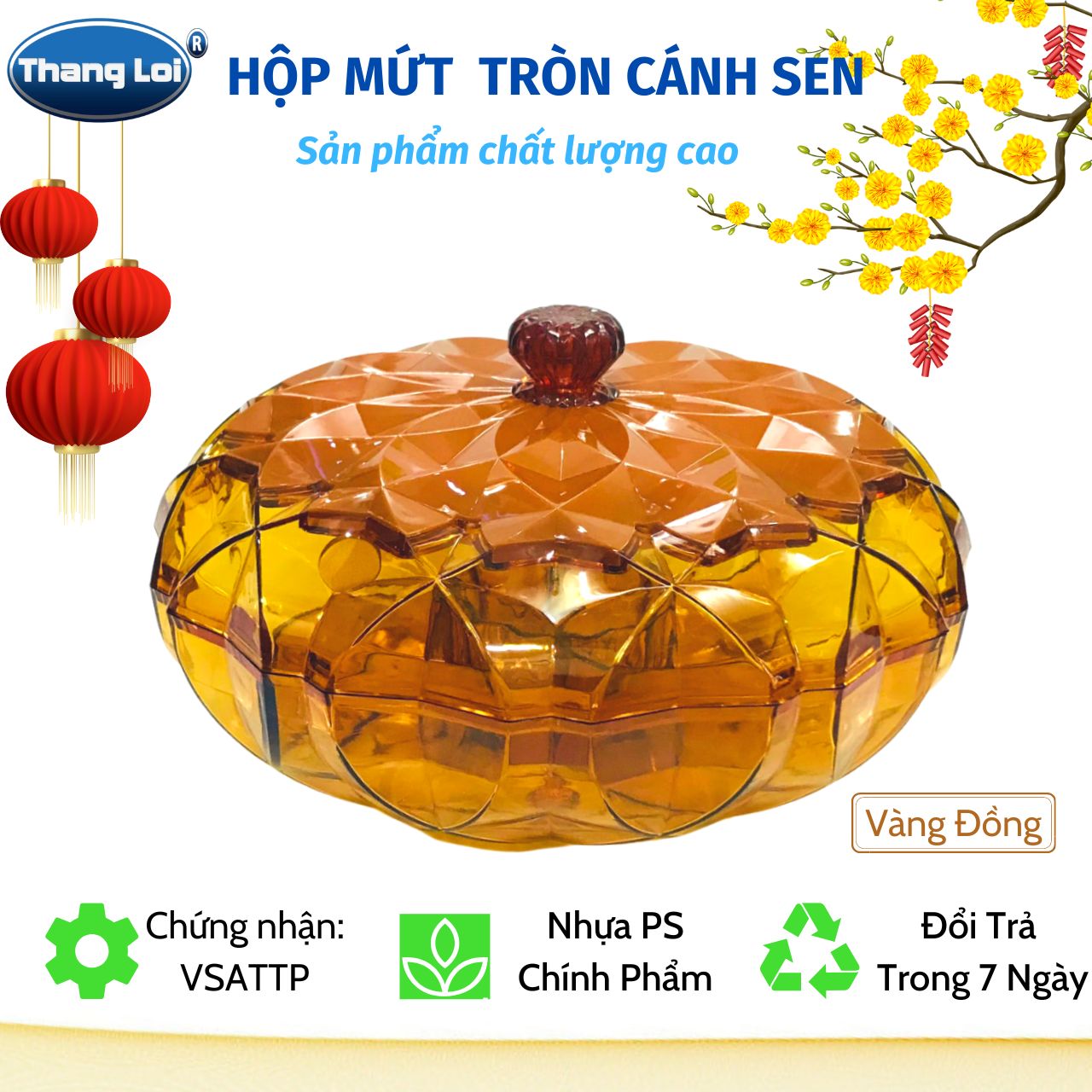 Hộp mứt hình tròn 5 ngăn cao cấp