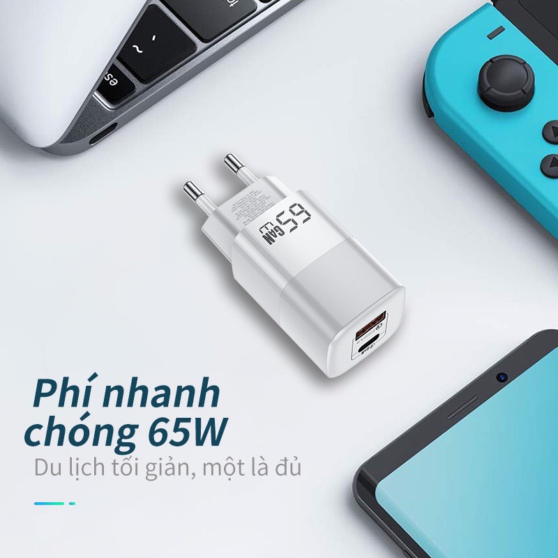 Cốc Sạc Nhanh Kuulaa GaN 65W - Công Nghệ Quick Charge 4.0, PowerDelivery 3.0 - Sạc Nhanh Cho Mac book, IPhone, Samsung, Android - Hàng Chính Hãng