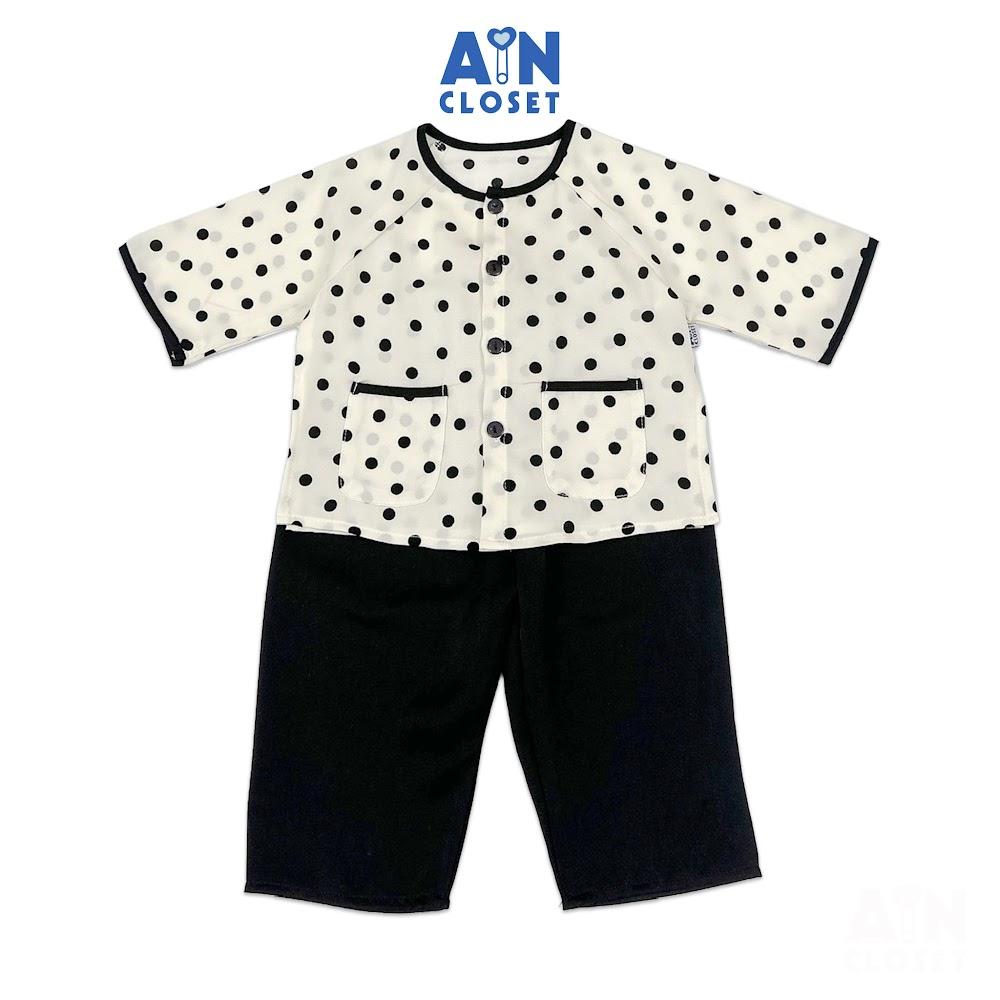 Bộ quần áo Bà Ba Dài tay lỡ bé gái hoạ tiết Bi Đen Lụa trượt - AICDBGSGWO6S - AIN Closet