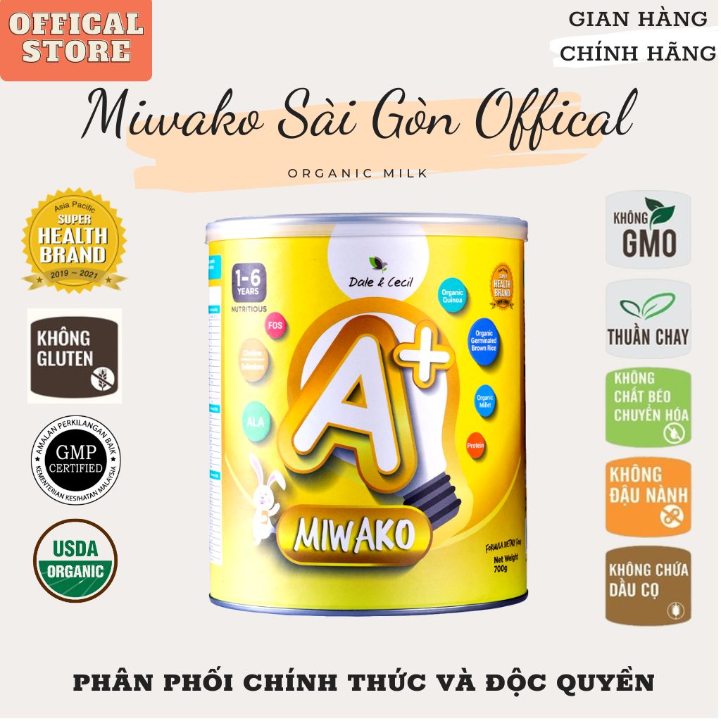 Sữa Công Thức Hạt Thực Vật Hữu Cơ MIWAKO A+ 700g Vị Vani x 1 Hộp Date 29 - 04 - 2025