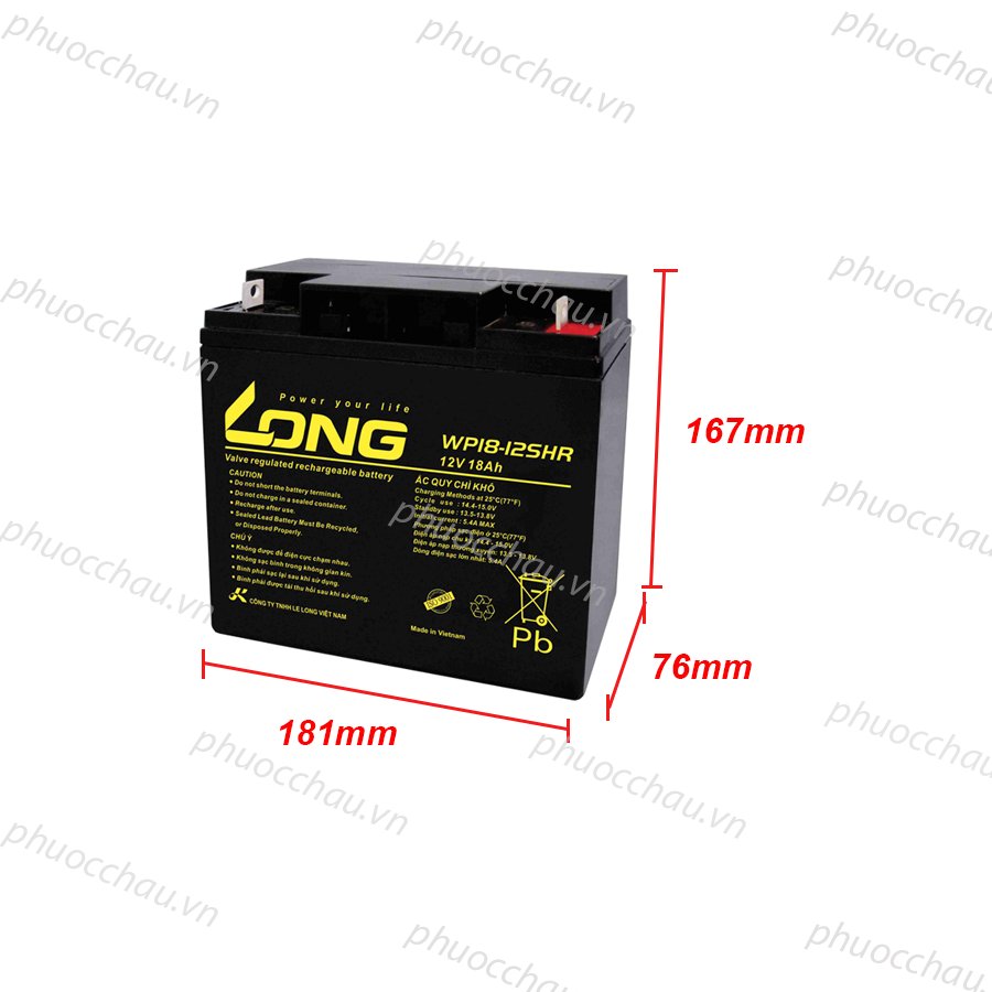 Ắc Quy LONG WP18-12SHR 12V 18AH dùng lưu điện cho tủ báo cháy, cân điện tử, ups, loa kéo...