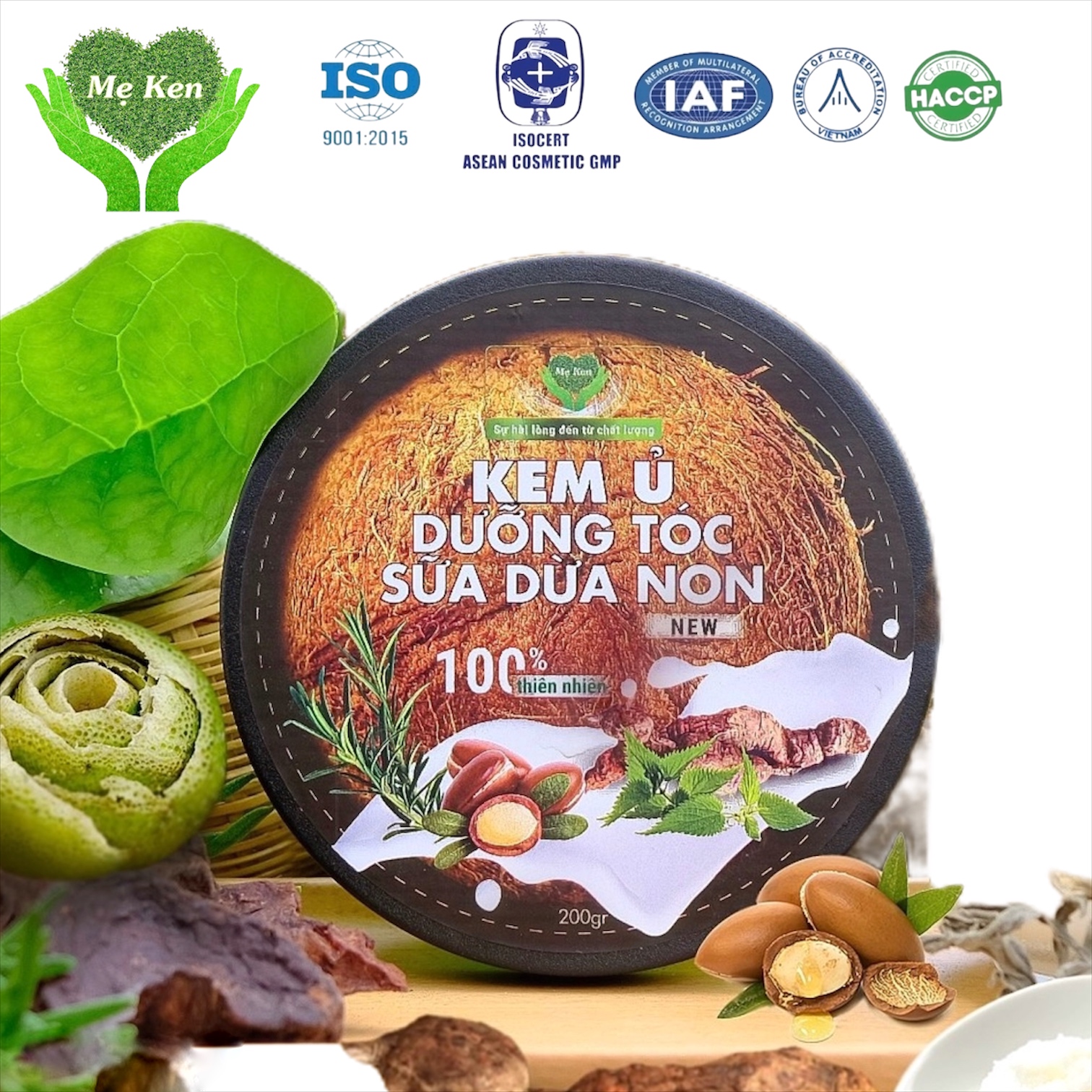 Kem ủ tóc sữa dừa non MẸ KEN (200ml) - kem dưỡng tóc, mềm mượt, giảm khô, chẻ ngọn