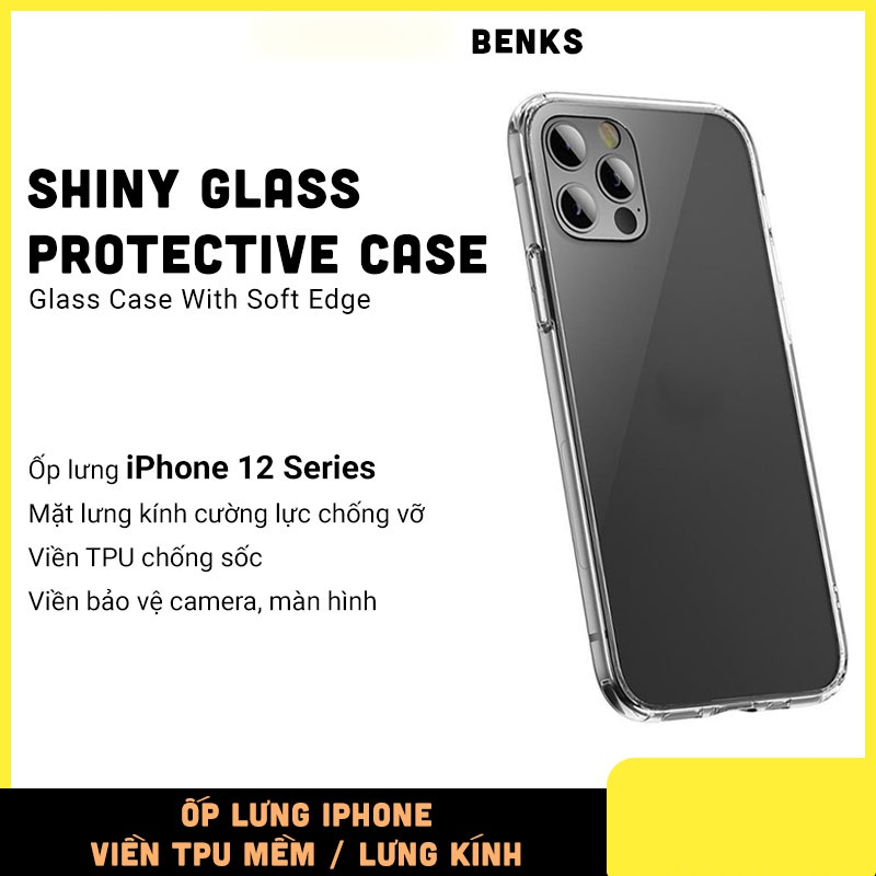 Ốp lưng cho iPhone 12 Pro mặt lưng kính viền silicon siêu mỏng 1.7mm hiệu Benks Magic Crystal bảo vệ viền, chống trầy cực tốt, độ trong tuyệt đối - hàng nhập khẩu