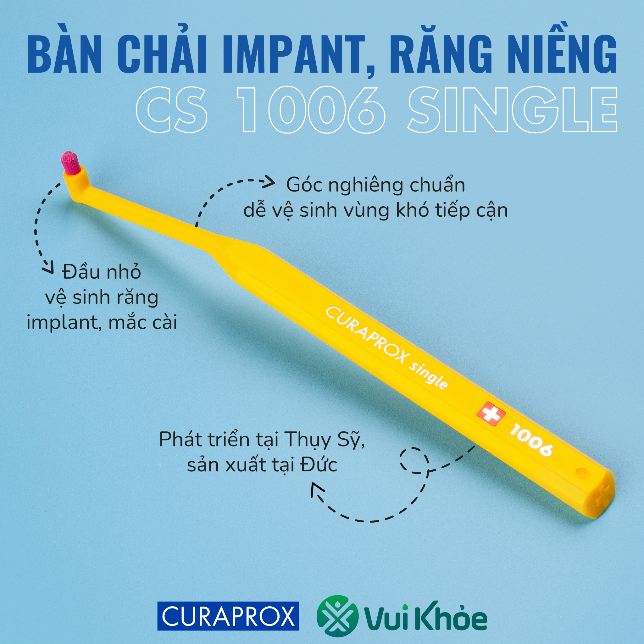 Bàn chải đánh răng đầu nhỏ CURAPROX CS 1006 Single dành răng implant, răng niềng