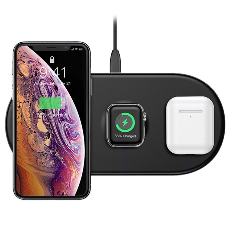 Đế sạc nhanh không dây 3 in 1 hỗ trợ sạc cho Apple Airpods / Appe Watch / Smartphone hiệu Baseus Dual Smart Wireless Charging P (Công suất 18W, Wireless Quick charge, chuẩn Qi Apple) - Hàng chính hãng