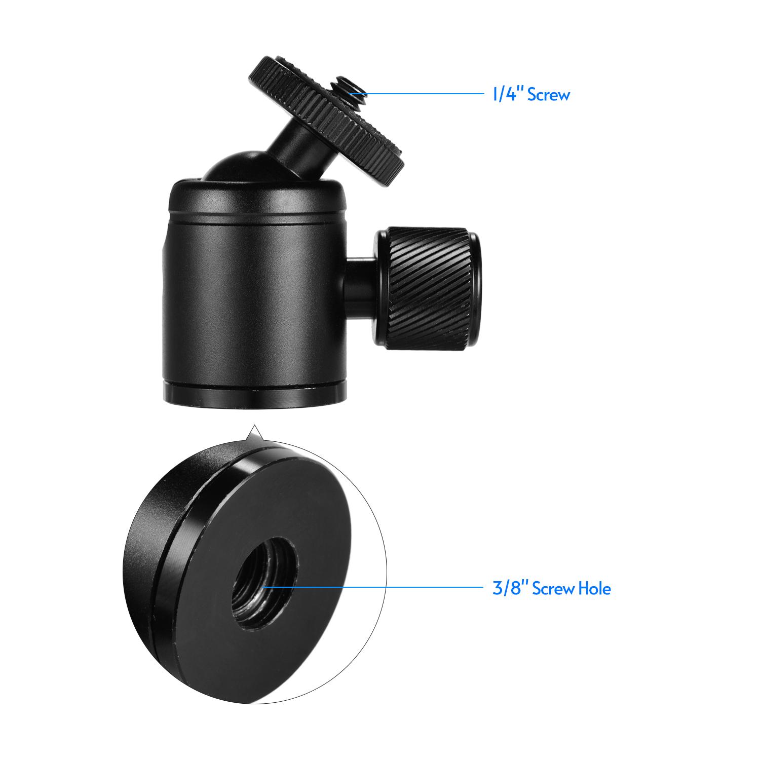 Mini Metal Tripod Head Adapter Ball Head Aluminum Alloy with 1/4 Inch Screw and 3/8 Inch Screw Hole for Mobile Phone
