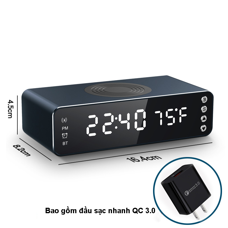 Đế sạc nhanh không dây từ tính cho điện thoại công suất 15W tích hợp loa bluetooth đồng hồ xem giờ báo thức báo nhiệt độ