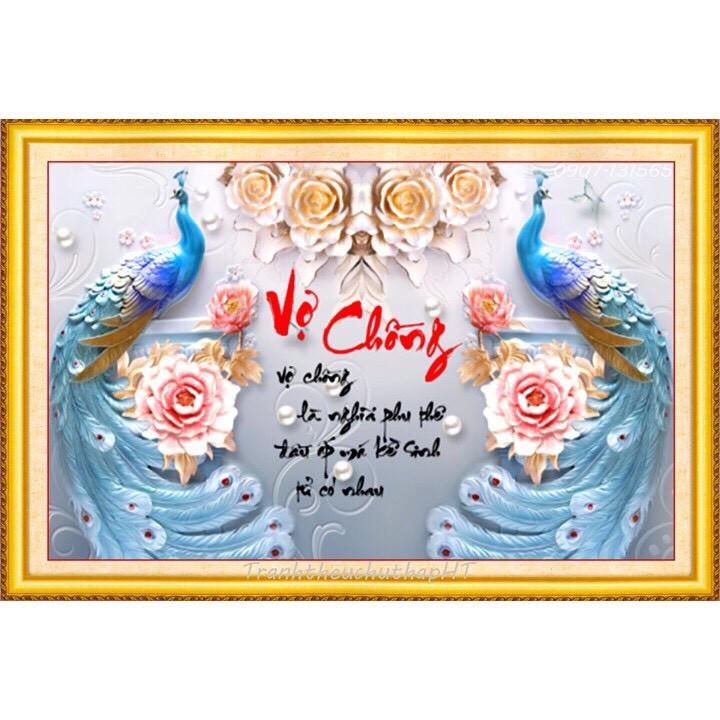 Tranh thêu chữ thập Vợ Chồng công LV3131  Chưa thêu