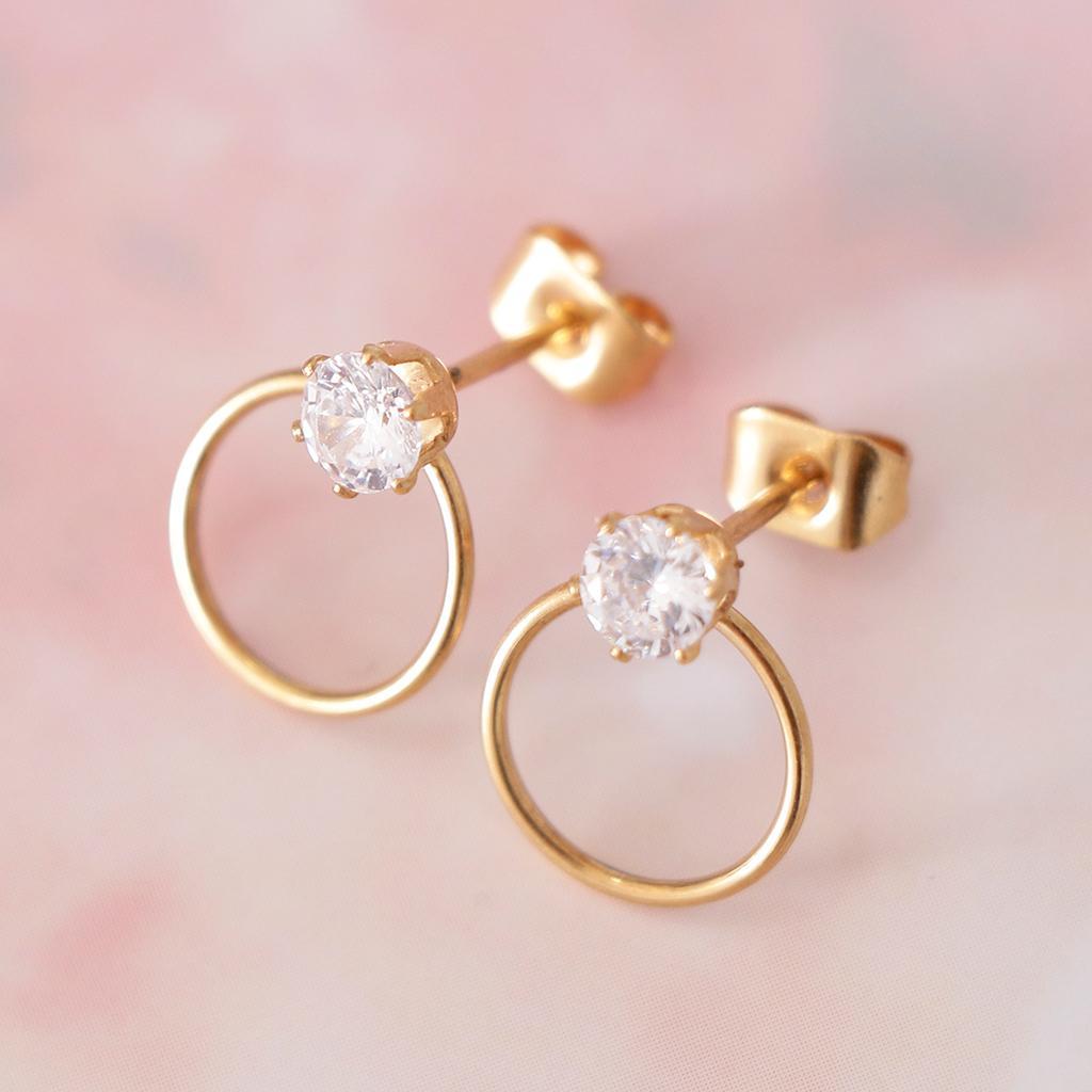 2-7pack Women Stylish Round Ring Rhinestone Stud Earrings Ear Studs Earring Gold