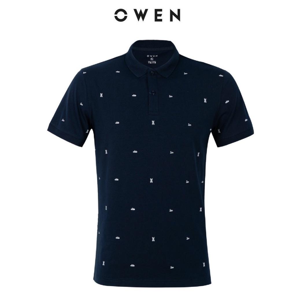 OWEN - Áo polo nam Owen màu xanh navy in họa tiết 231349 - Áo thun ngắn tay có cổ nam