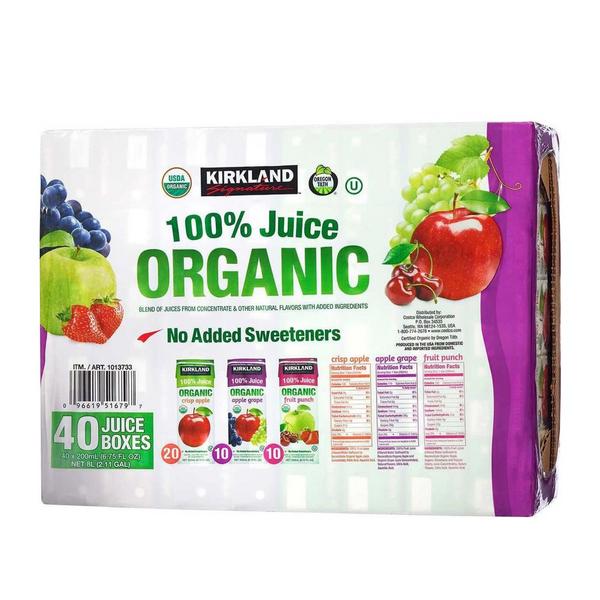 Nước ép trái cây Kirkland Signature Organic 100% Juice 40 hộp x200ml