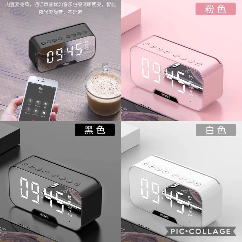 Loa bluetooth tráng gương kèm đồng hồ
