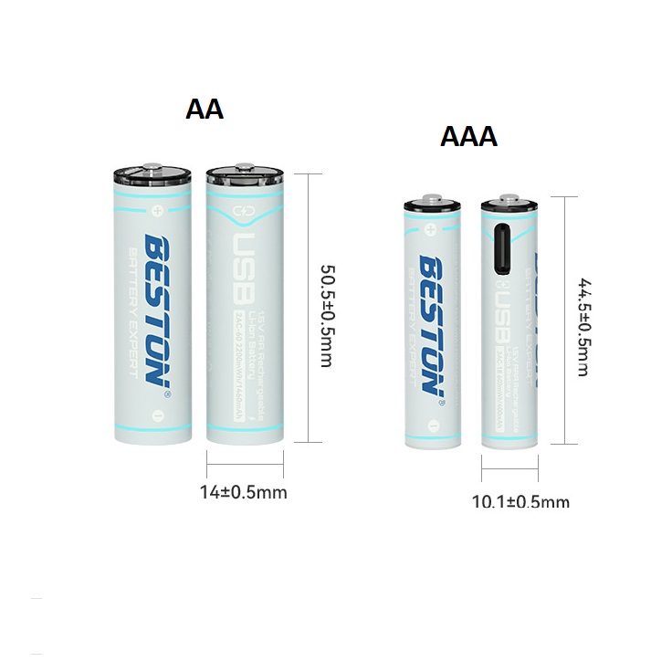 Vỉ 4 Pin sạc AA AAA chuẩn 1.5V Beston Dung lượng cao đến 2200mWh sạc trực tiếp qua cổng USB type-C dùng cho micro, đồ chơi, đồng hồ, máy ảnh - hàng nhập khẩu