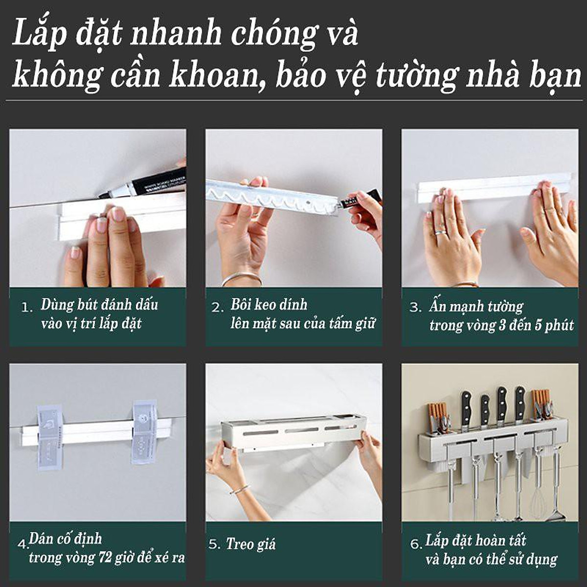 Giá Treo Đồ Nhà Bếp, Giá Cài Dao Inox Gắn Tường, Có Móc Cài Dao Muỗng Không Gỉ Đa Năng - hàng Loại 1  - Chính Hãng MINIIN