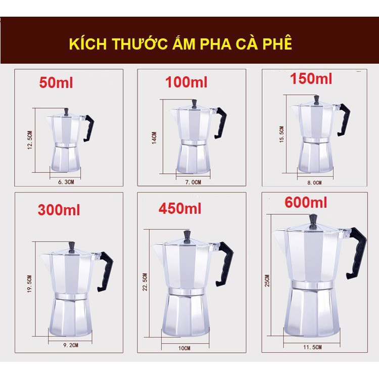 Bình pha cà phê kiểu Ý- Ấm pha cà phê chất liệu nhôm cao cấp -Hàng chính hãng Henrysa