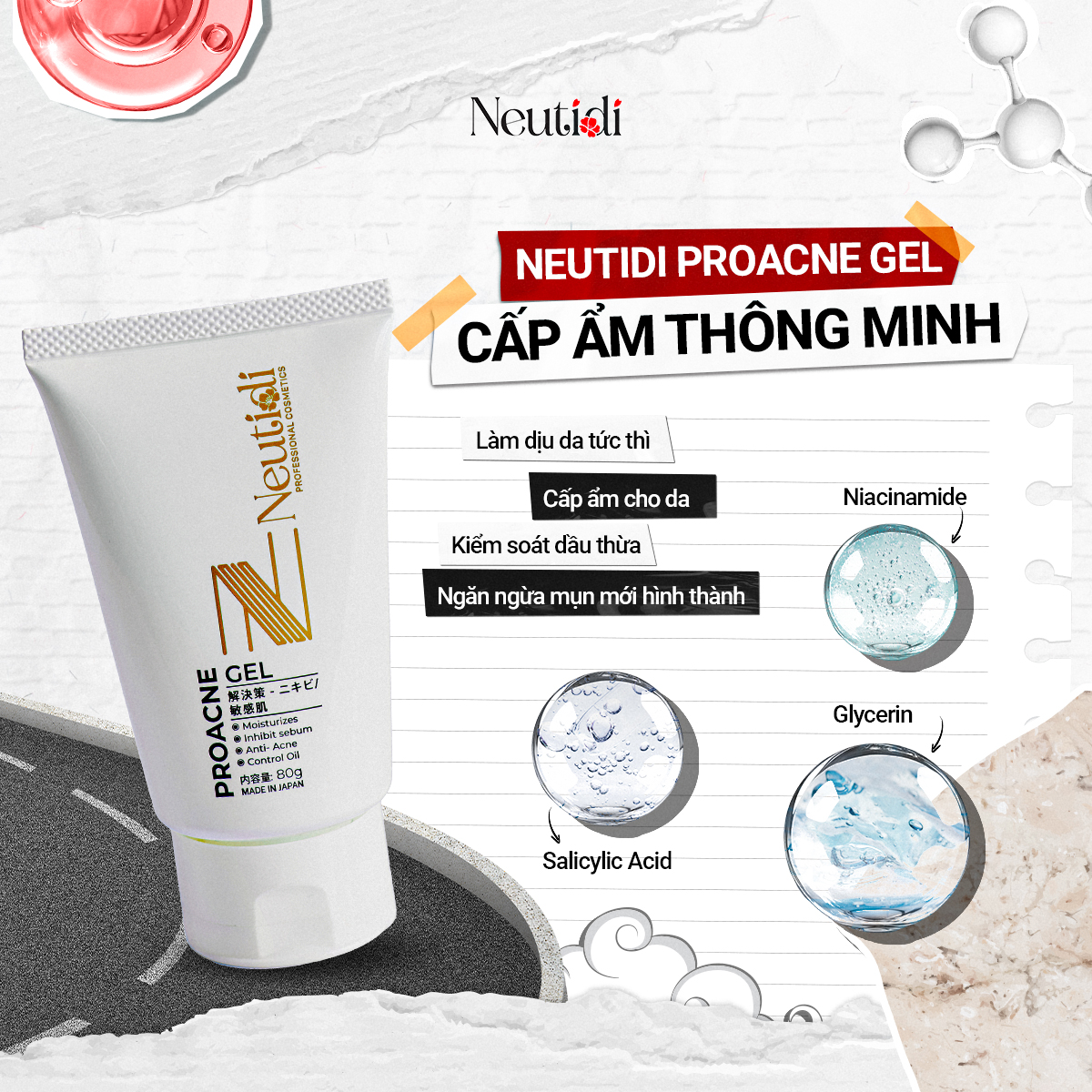Gel Dưỡng Ẩm Neutidi ProAcne – Cấp Nước, Giảm Bóng Dầu, Hỗ Trợ Da Mụn 80g - Made in Japan