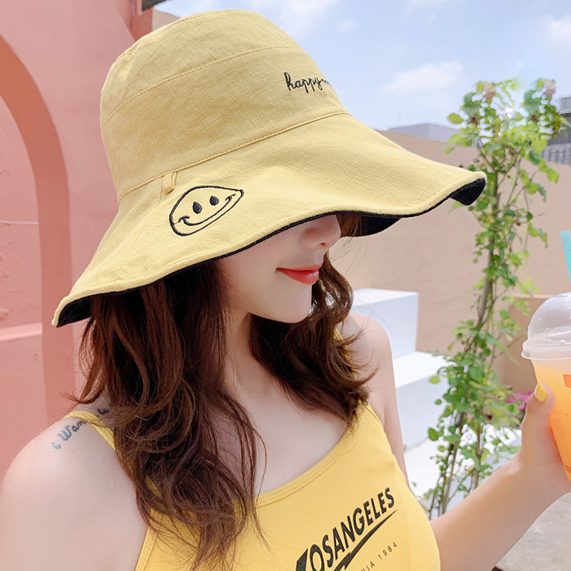 Mũ 2 mặt rộng vành chống nắng smile girl happy life nón nữ thời trang