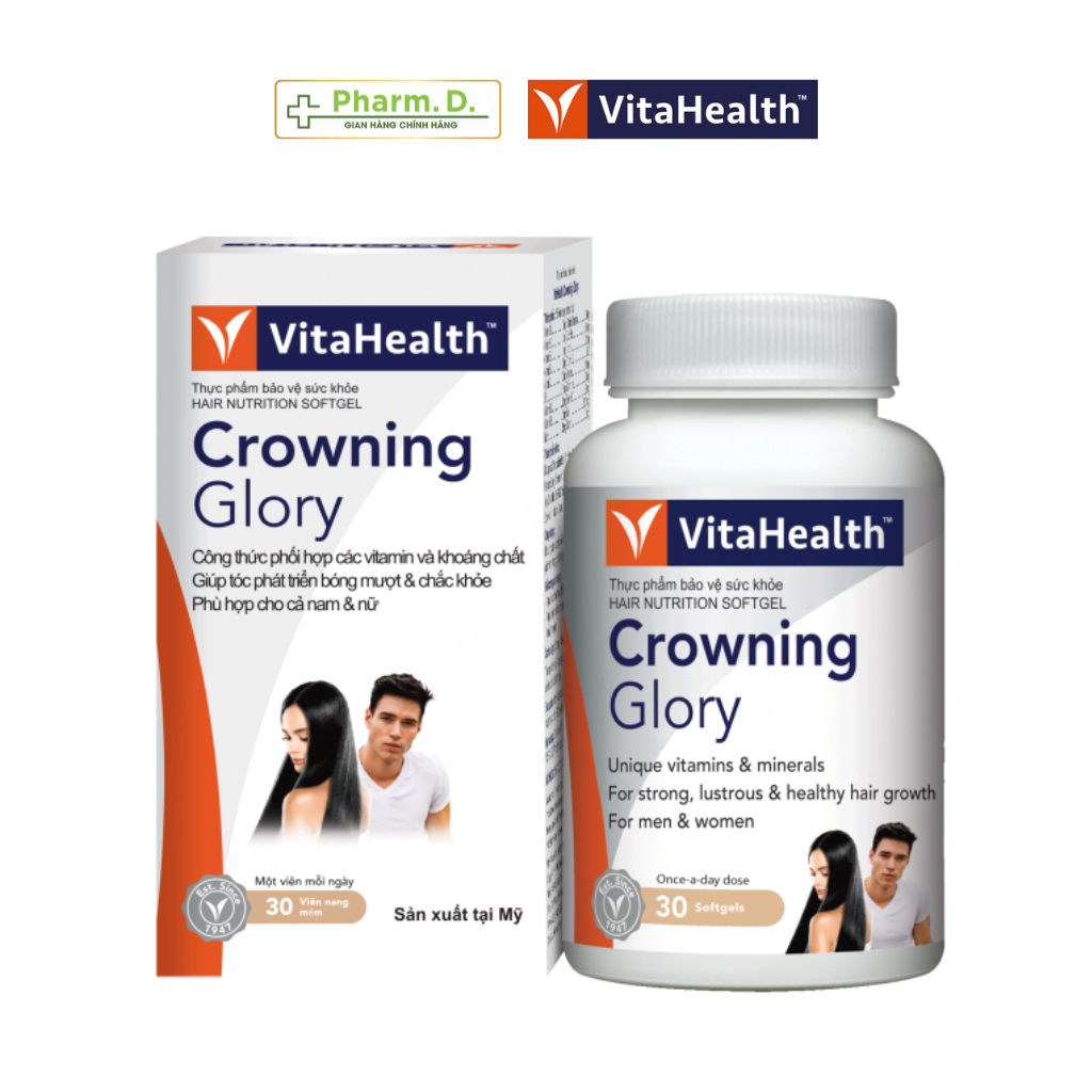 Viên Uống Hỗ Trợ Mọc Tóc, Giảm Gãy Rụng Tóc, Tóc Bạc Sớm VITAHEALTH Crowning Glory (30 Viên)