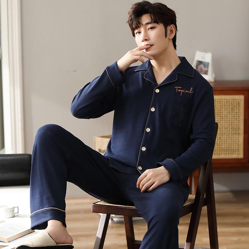 2248 - Bộ Pijama nam dài tay cao cấp, màu xanh than nam tính, chất vải cotton mềm mịn, thoáng, size L-3XL