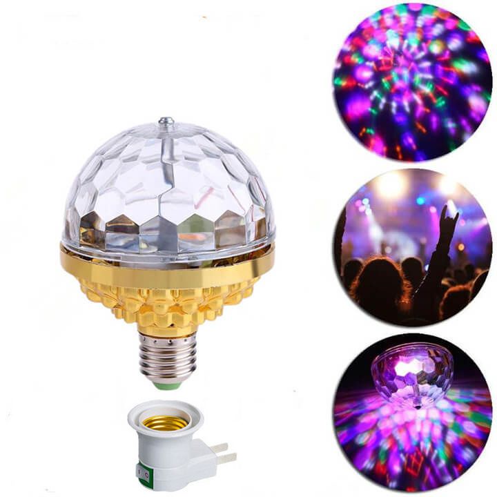 Đèn led xoay 7 màu vũ trường nháy chớp theo nhạc bay phòng sân khấu hiệu ứng 360 độ kèm đui cắm E27