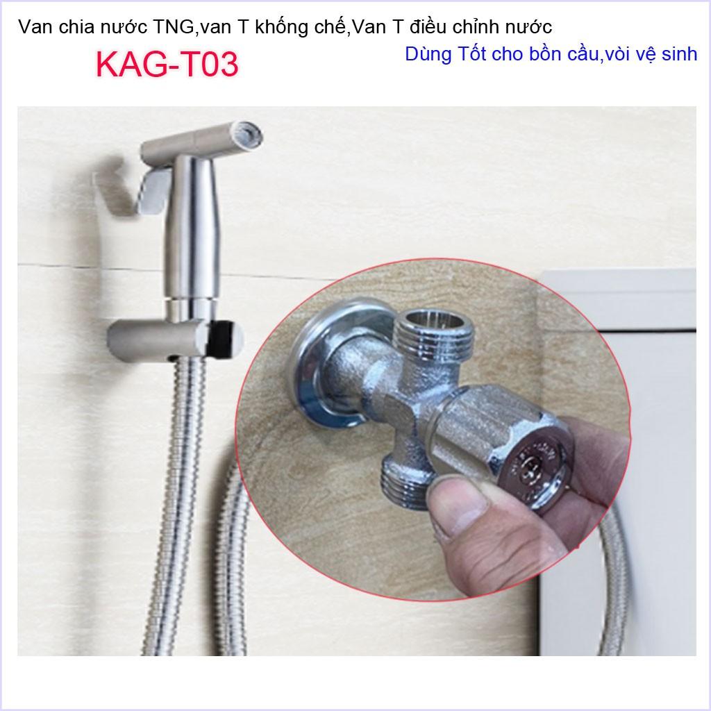 T chia nước van khóa giảm áp KAG-T03 cao cấp, van T chia nước bồn cầu và vòi xịt, T nối nước vòi xịt siêu bền