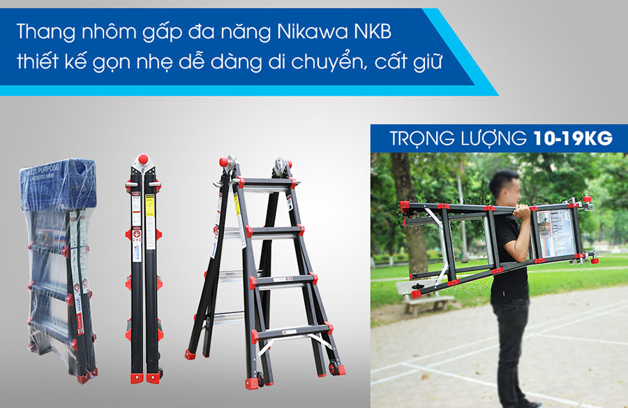 Thang Nhôm Gấp Đa Năng Nikawa NKB-43 - 3.03 mét - Màu Đen