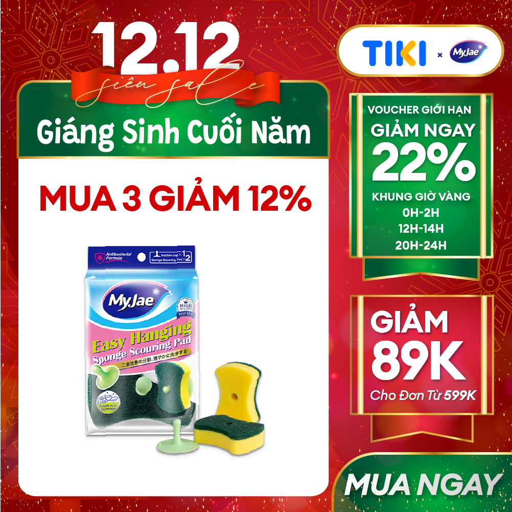 Miếng Bọt Biển Rửa Chén MyJae 2 Mặt, Mút Xốp Rửa Bát Đa Năng Kèm Miếng Nhựa Hít Kê 11.3cm x 7.8cm x 2.7cm (2 Miếng/Gói)