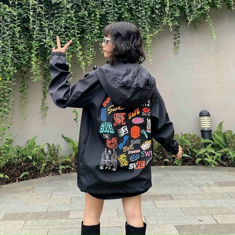 Áo khoác bomber nữ nam unisex gió jacket dù 2 lớp cúc bấm form rộng local brand ulzzang phong cách hàn quốc đep SWE