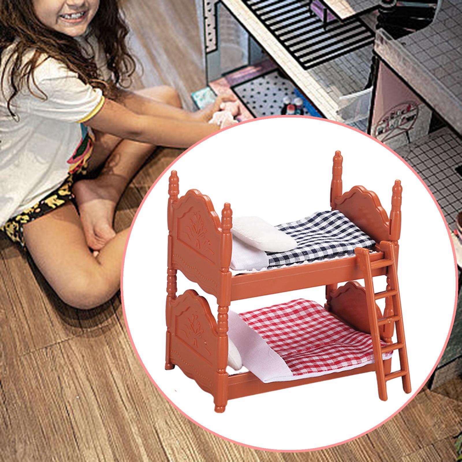 1/12 Dollhouse Miniature Bed, Dollhouse Furniture, Wooden Bed Bunk Bed Pretend Play Toy, 1:12 Dollhouse Bed for Children Room