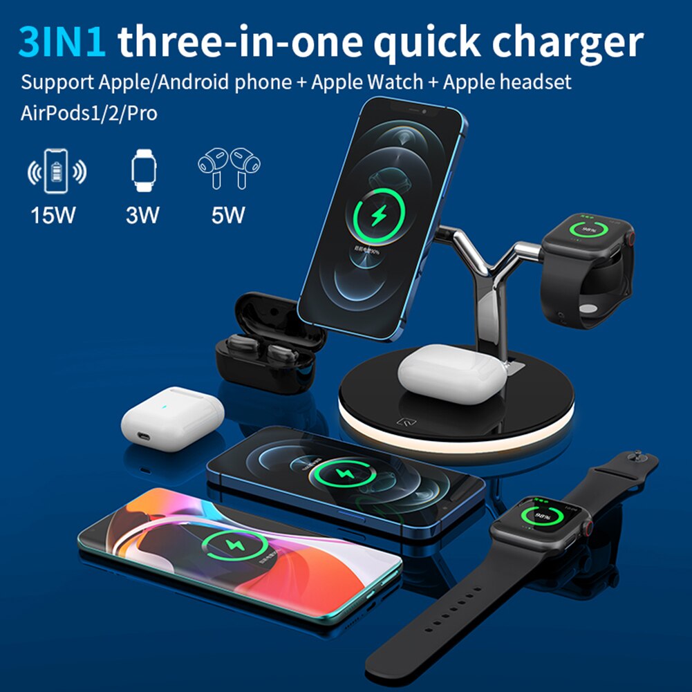 Đế sạc không dây 3 trong 1 kiêm đèn ngủ thông minh Wireless Charging Station