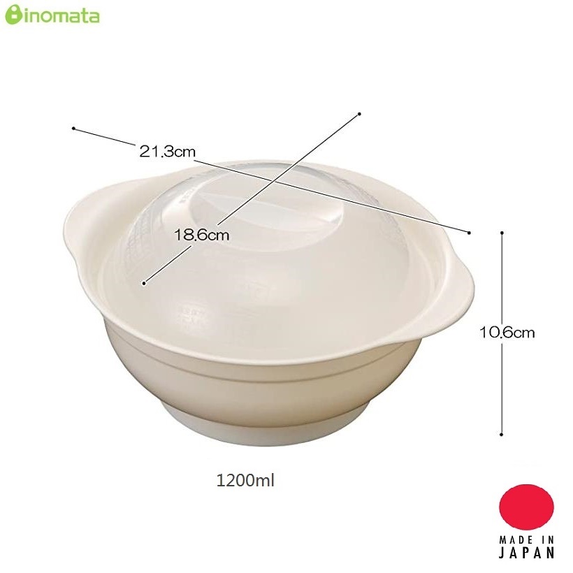 Bát tô dùng trong lò vi sóng 1200ml, kèm nắp nhựa được thiết kế khít giúp thức ăn không bị tiếp xúc với không khí - nội địa Nhật Bản