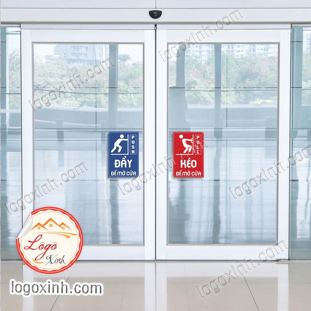 Bộ 2 Logo Dán Cửa Ra Vào, Sticker Kéo Đẩy Để Mở Cửa Song Ngữ Anh Việt Độc Đáo, Chống Nước, Độ Bền Trên 3 Năm