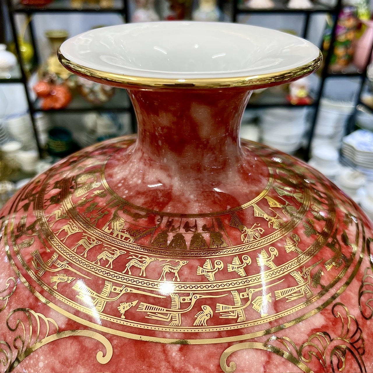 Bình tích lộc phong thủy tứ cảnh Phúc - Đức - Tài - Lộc vẽ vàng 24k, gốm sứ cao cấp Bát Tràng H50