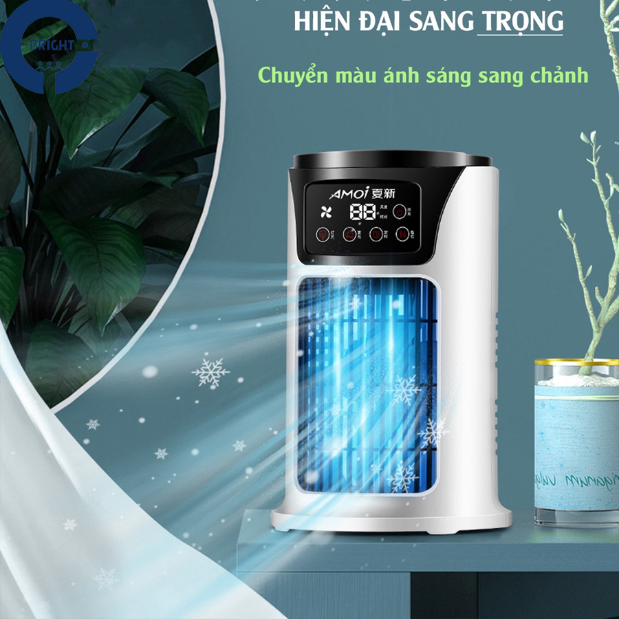 Quạt Điều Hoà Hơi Nước Mini Amoi, Quạt Hơi Nước Phun Sương Mini Để Bàn 6 Cấp Độ Gió, Dung Tích Bình 300ml Chức Năng Hẹn Giờ Có Đèn Led, Thiết Kế Hiện Đại