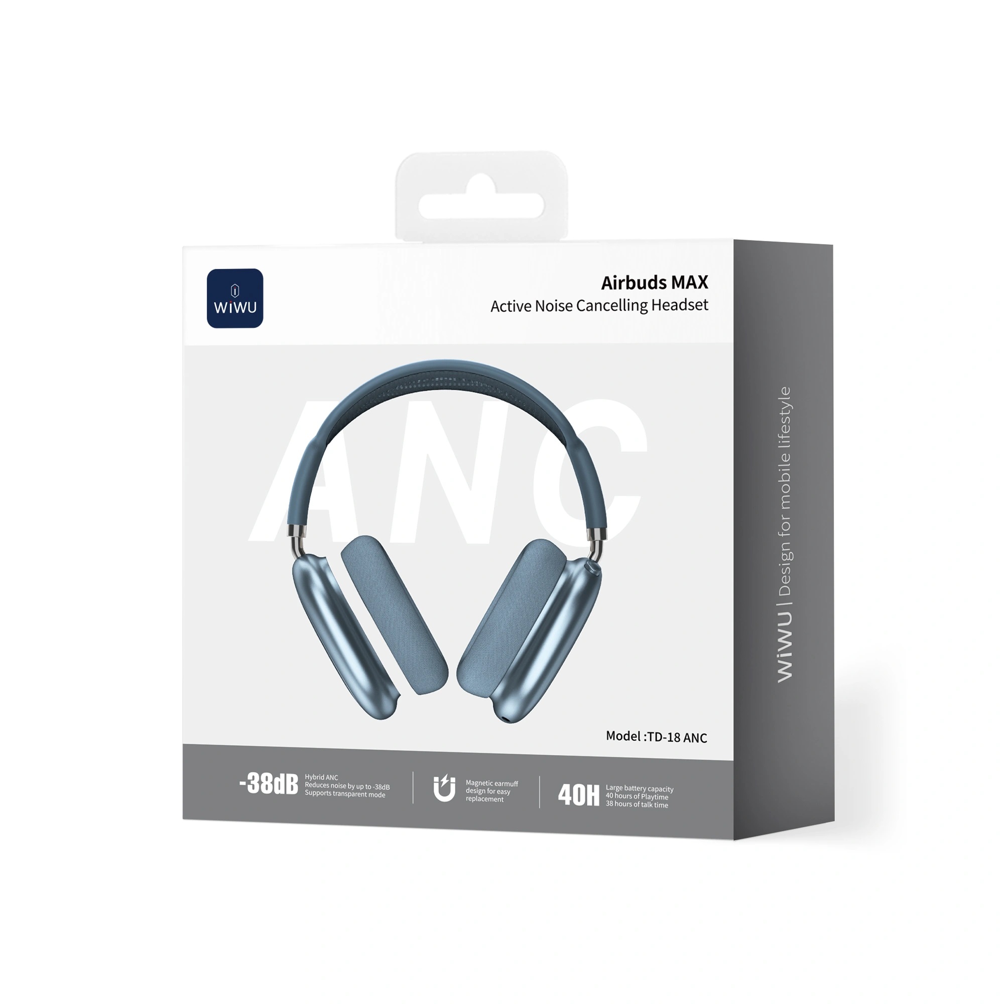 Tai Nghe Bluetooth 6.0 chống ồn chủ động SonicMax ANC 38dB hiêuWiWU Airbuds MAX TD-18 -38dB | Driver 40mm | Pin 40 Giờ | Earcups Xoay 360 | Headband Thoáng Khí - hàng nhập khẩu