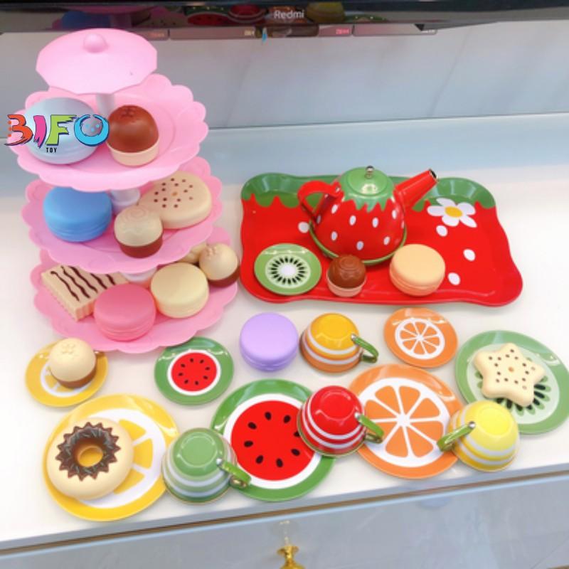 Đồ chơi cắt bánh sinh nhật 3 tầng 23 chi tiết mô phỏng bánh Macarons bánh quy đồ chơi cho trẻ em