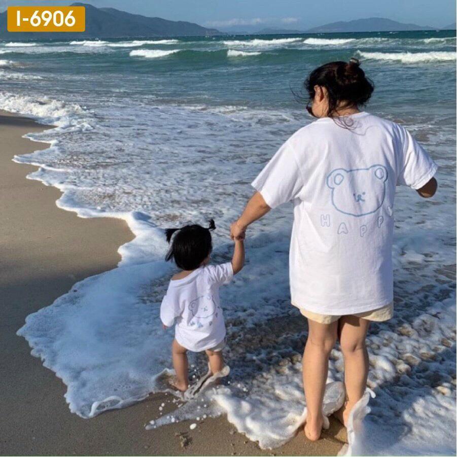 Áo Thun Gia Đình cotton mịn hình Gấu Xanh Logo In Hai Mặt