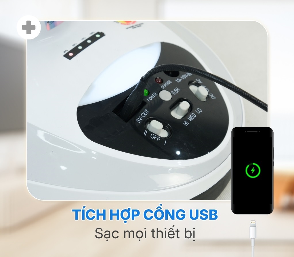 Quạt Sạc Tích Điện để bàn AC&amp;DC 14 inch Honjianda FL314 có đèn LED &amp; sạc USB - Hàng Chính Hãng