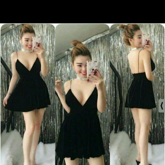 Đầm cúp 2 dây xẻ ngực