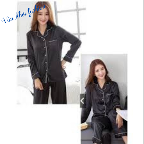 Bộ đồ Pijama ngủ mặc nhà, quần áo ngủ nữ dài tay Vân Khôi -chất liệu lụa trơn đẹp mát thanh lịch
